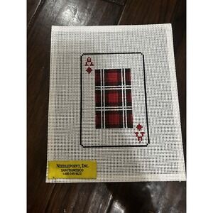 needlepoint canvas handpainted 13 Mesh Playing Card Ace Of Diamonds Plaid